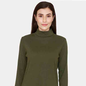 Women Olive Green Solid Fullsleeves Lounge Top