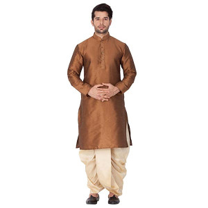 Men's Black Cotton Silk Blend Kurta and Dhoti Pant Set