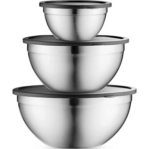 Mixing Bowls with Lids Set, Stainless Steel Mixing Bowls with Airtight Lids, Nesting Mixing Bowl Set for Space Saving Storage