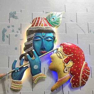 Metal Wall Décor/Metal Wall Art Item Radha Krishna LED Showpiece Use For Gift Item & Decor for Bedroom, Living room, Dining Room