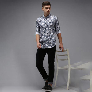 Grey Printed Casual Shirt