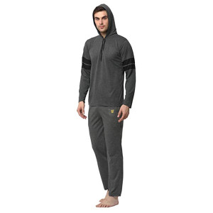 Cotton Blend Track Suit For Men With Hodded Full Sleeve T-Shirt and Track Pant