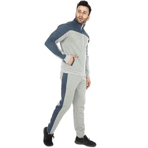 Men's Knitted Poly Cotton Grey Milange & Blue Terry Tracksuit