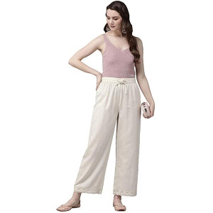 Offwhite Rayon Flex Solid Wide Leg Palazzo