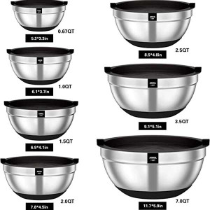 Mixing Bowls with Airtight Lids, 20 piece Stainless Steel Metal Nesting Bowls, Non-Slip Silicone Bottom