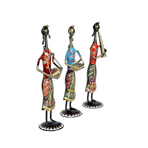 Metal Musician Lady Decorative Showpiece Set of 3 Best Gift Item Home Decor Living Room Decoration Multicolour